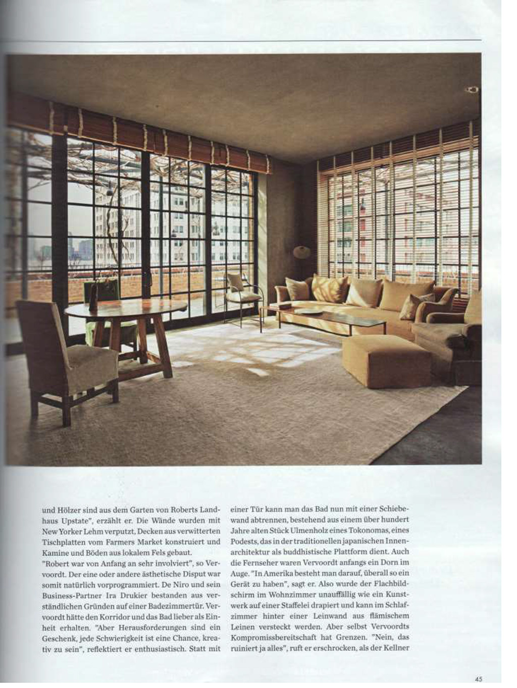 Elle Decor article featuring the Tribeca Penthouse and Axel Vervoordt